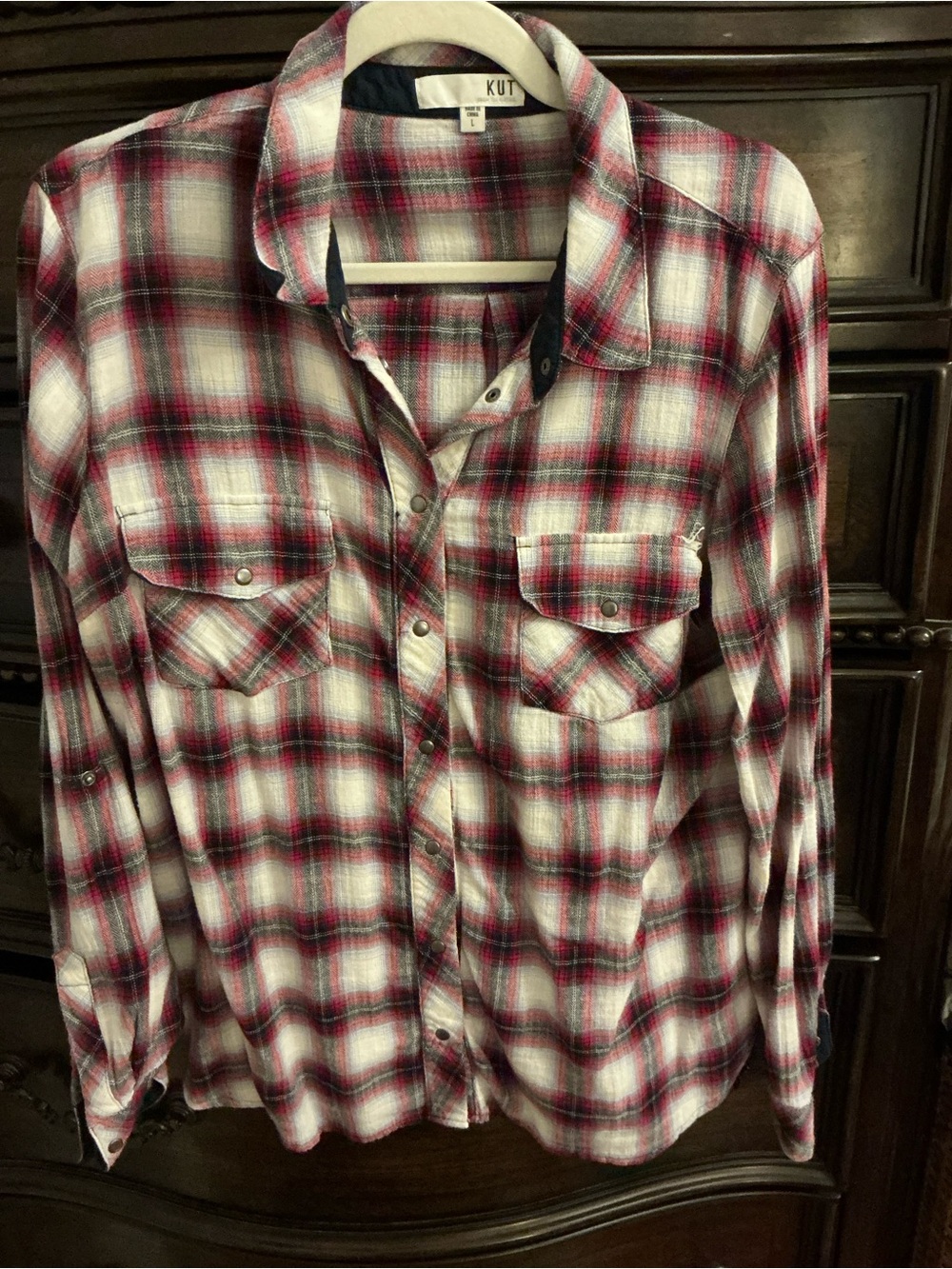 Kut from the Kloth Red, White and Black Plaid Button-Up Shirt